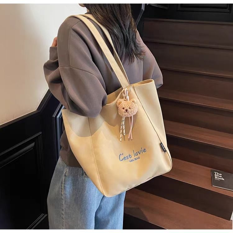 Vászon Tote táska utazásokhoz - szabadidős stílus, függőleges négyzet alakú forma, cipzáras záródás, belső nylon bélés