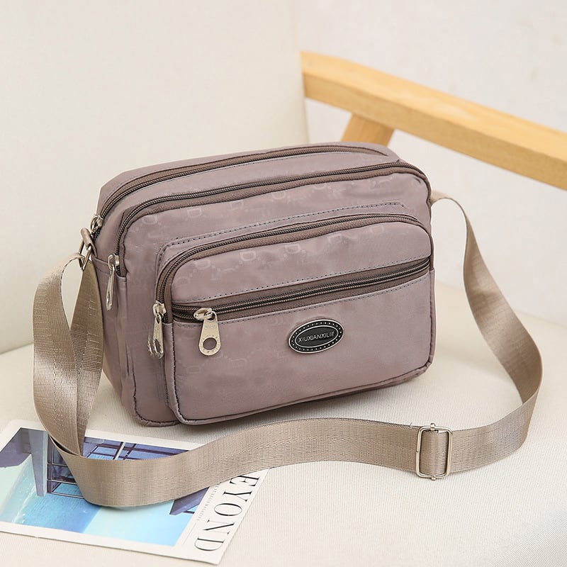 Geantă crossbody din nylon pentru femei – impermeabilă, siluetă pătrată orizontală, închidere cu fermoar, buzunar interior cu fermoar, căptușeală poliester-cotton