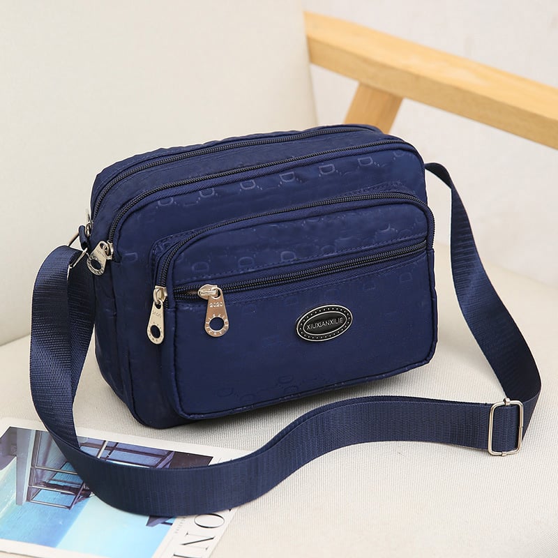 Geantă crossbody din nylon pentru femei – impermeabilă, siluetă pătrată orizontală, închidere cu fermoar, buzunar interior cu fermoar, căptușeală poliester-cotton