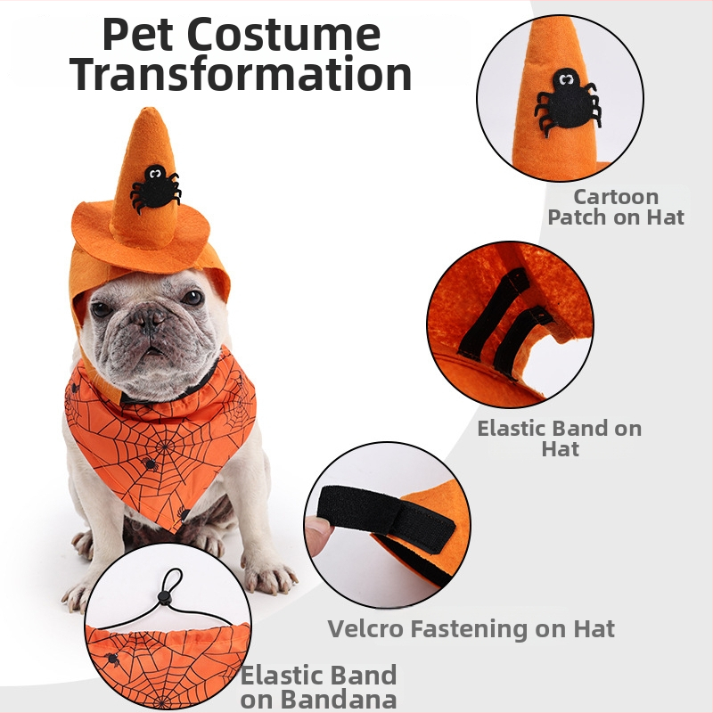 Costum de transformare pentru animale de companie, set cu pălărie de Halloween și eșarfă triunghiulară, poliester, stil leisure, marcă DogLemi