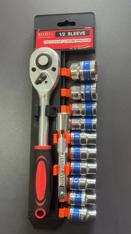 12 gab. sešu malūsu hex uzgriežņu komplekts automašīnām un motocikliem, instrumentu kastē — materiāls: chromium vanadium steel; pārklājums: galvanizēts; svars: 1.45