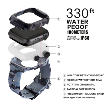 Apple Watch vízálló tok készlet PC tok és kamuflázs szilikon csuklópánt