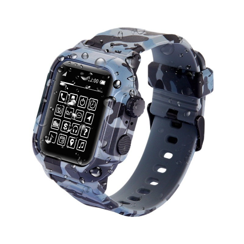 Apple Watch vízálló tok készlet PC tok és kamuflázs szilikon csuklópánt