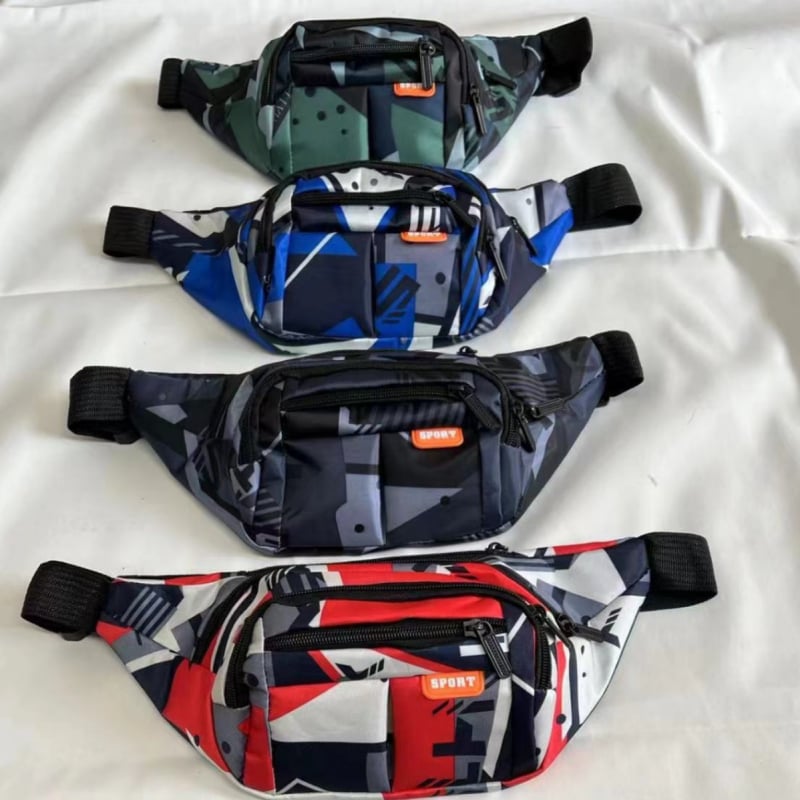 Geantă de talie pentru bărbați, stil urban simplu, nylon, impermeabil, model cu dungi, căptușeală din poliester