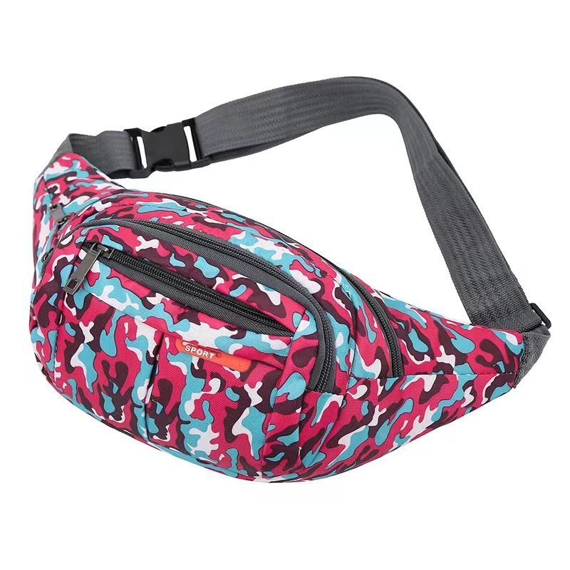 Geantă de talie pentru bărbați, stil urban simplu, nylon, impermeabil, model cu dungi, căptușeală din poliester