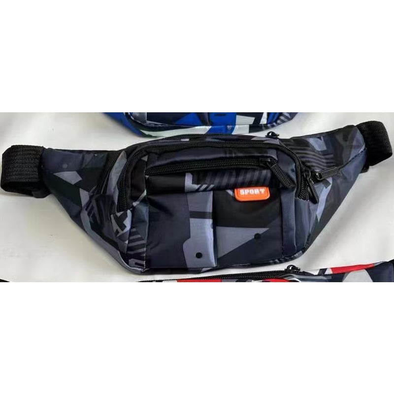 Geantă de talie pentru bărbați, stil urban simplu, nylon, impermeabil, model cu dungi, căptușeală din poliester