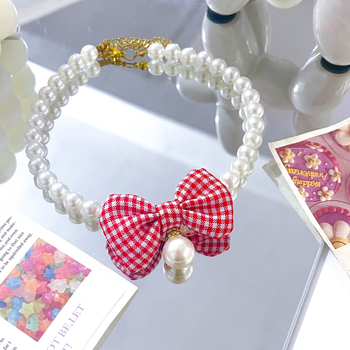 Colier pentru animale de companie cu funda perlată, pentru pisici și câini, model monocrom, material plastic, stil prințesă