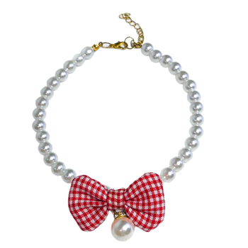 Colier pentru animale de companie cu funda perlată, pentru pisici și câini, model monocrom, material plastic, stil prințesă