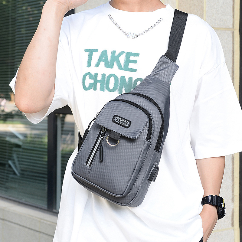 Geantă de piept pentru bărbați, curea crossbody pentru telefon, stil Urban Simplicity, material Oxford, primăvara 2024