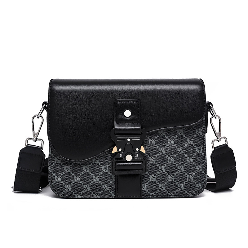 Férfi PU saddle-stílusú crossbody táska, lélegző nylon bélés, egyszínű, üzleti utazásokhoz