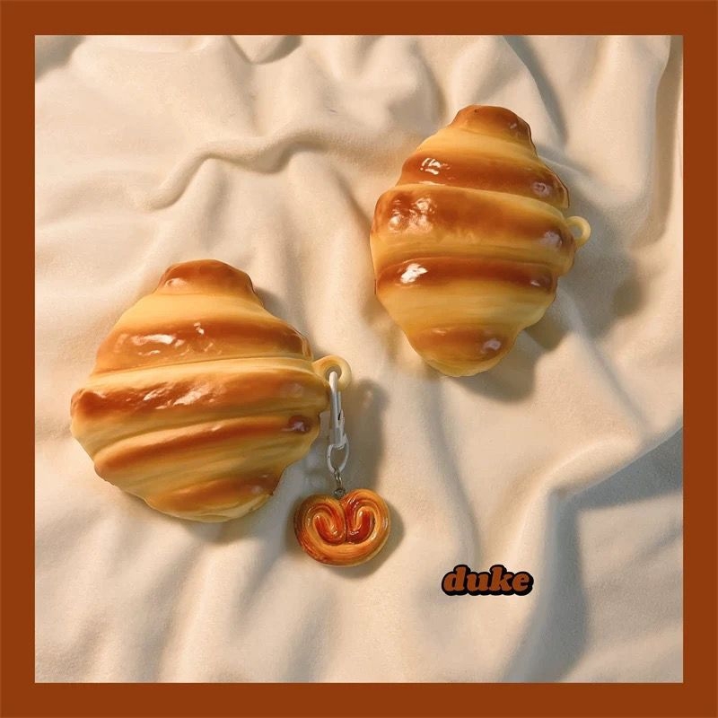 AirPods 4-kompatibilis TPU védőtok 3D croissant kenyér dizájnnal - puha külső, hordozható, univerzális