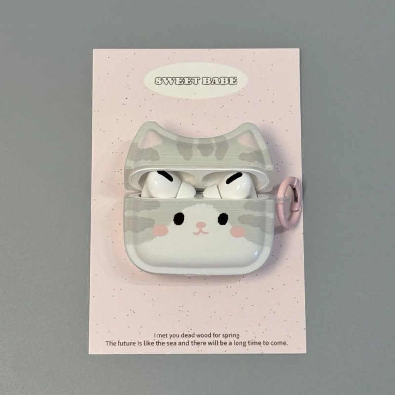 Futrola za AirPods Pro 2, koža krokodila, korejskog stila, slatka siva mačkica