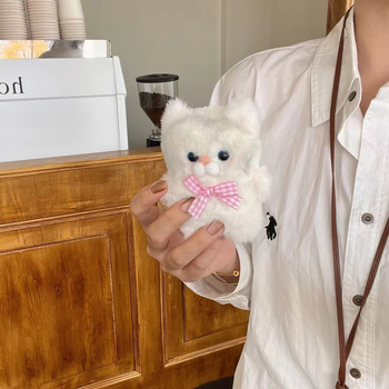 Плюшен калъф за AirPods 4-та генерация с котешки дизайн, карикатурен стил, текстилна изработка, съвместим с AirPods 1/2/3