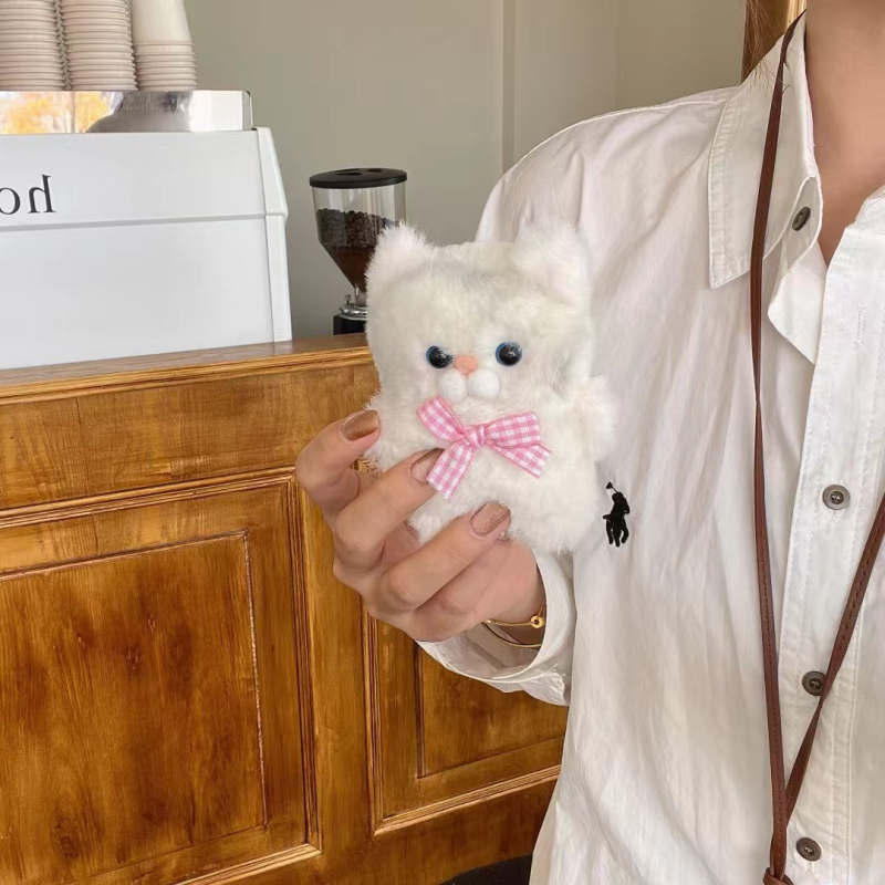 Плюшен калъф за AirPods 4-та генерация с котешки дизайн, карикатурен стил, текстилна изработка, съвместим с AirPods 1/2/3