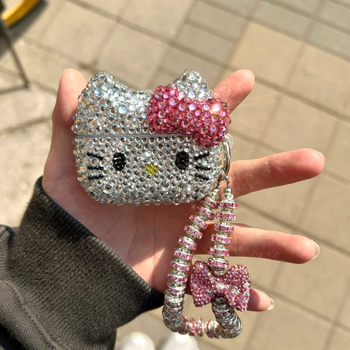 AirPods защитен калъф – Hello Kitty, пълен диамант, карикатурна гравюра, PC корпус, портативен, IP стил