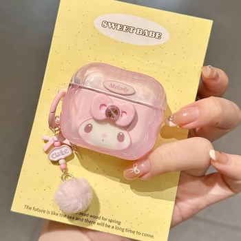 Θήκη AirPods 4 με My Melody 3D ροζ φιόγκος, TPU μαλακό περίβλημα, ημιδιαφανές, καρτούν στυλ, μεταφορά θερμότητας