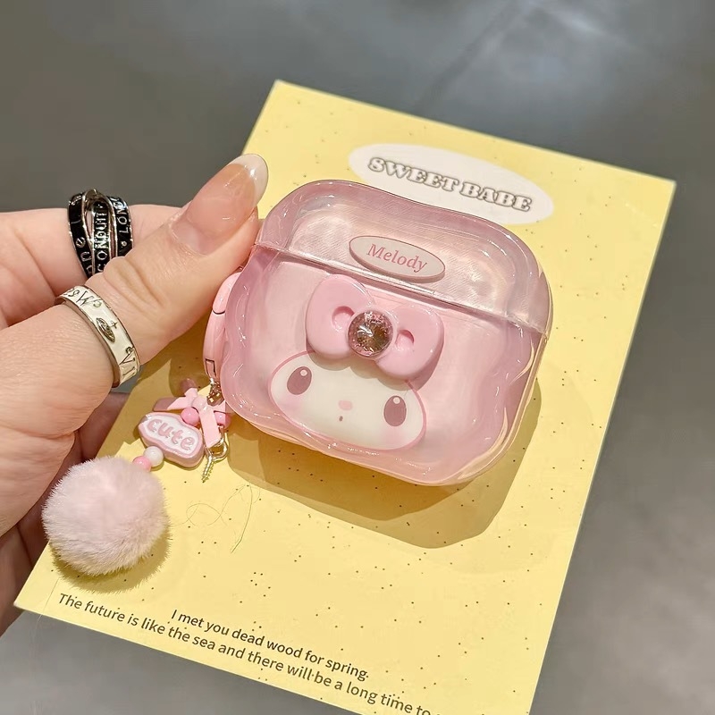 Θήκη AirPods 4 με My Melody 3D ροζ φιόγκος, TPU μαλακό περίβλημα, ημιδιαφανές, καρτούν στυλ, μεταφορά θερμότητας
