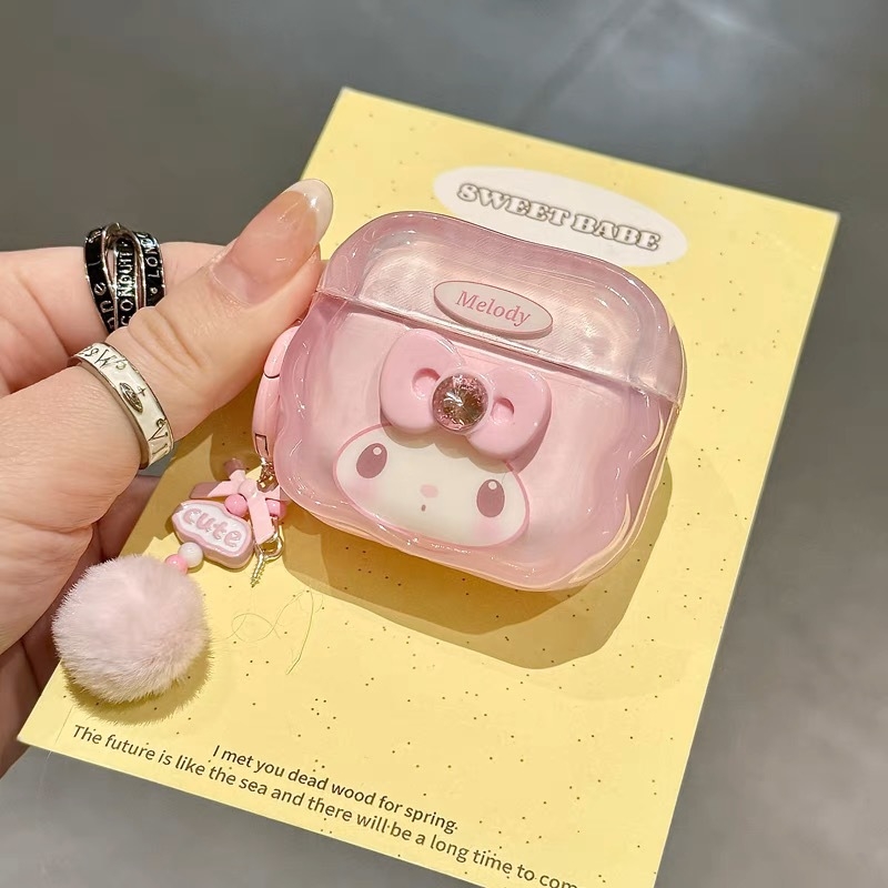 Θήκη AirPods 4 με My Melody 3D ροζ φιόγκος, TPU μαλακό περίβλημα, ημιδιαφανές, καρτούν στυλ, μεταφορά θερμότητας