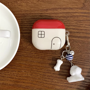 Minimalistički privjesak s psićem u obliku kuće za futrolu AirPods 4/3, silikon, mekani omotač, crtani stil