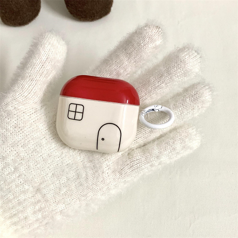 Minimalistički privjesak s psićem u obliku kuće za futrolu AirPods 4/3, silikon, mekani omotač, crtani stil