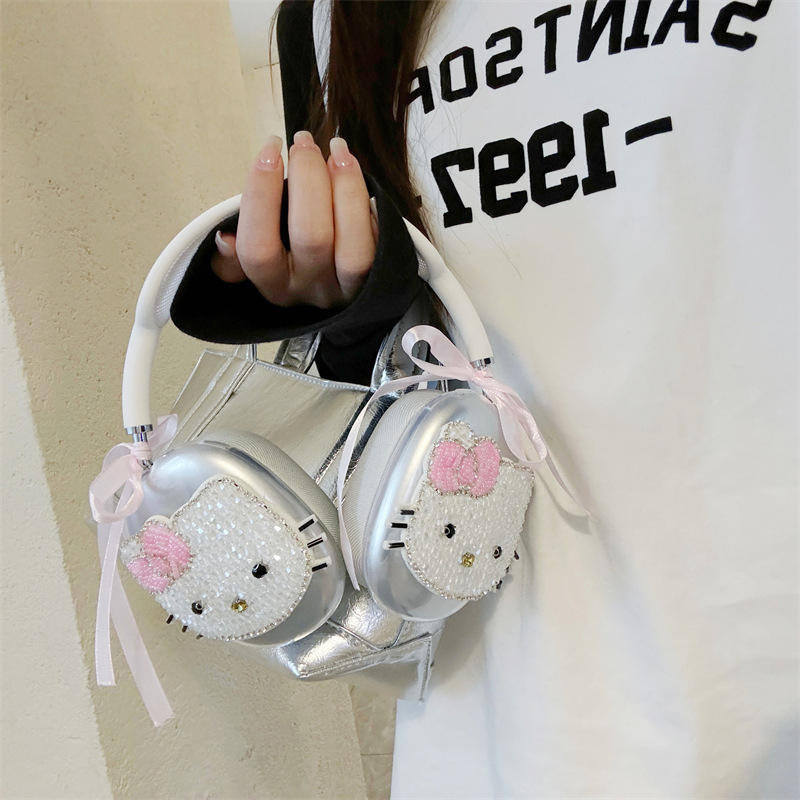Dreamying TPU zaštitni kućište za Apple AirPods Max s rhinestones KT Cat – crtani dizajn, sprej završna obrada