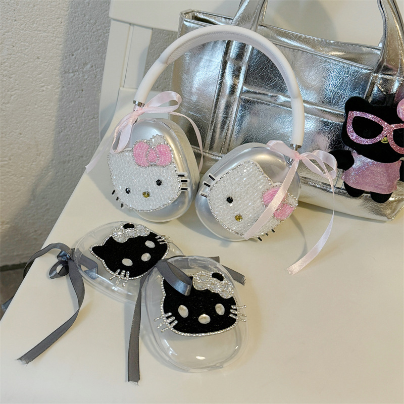 Dreamying TPU zaštitni kućište za Apple AirPods Max s rhinestones KT Cat – crtani dizajn, sprej završna obrada