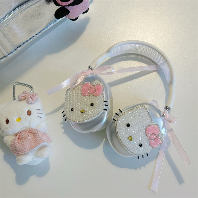 Dreamying TPU zaštitni kućište za Apple AirPods Max s rhinestones KT Cat – crtani dizajn, sprej završna obrada