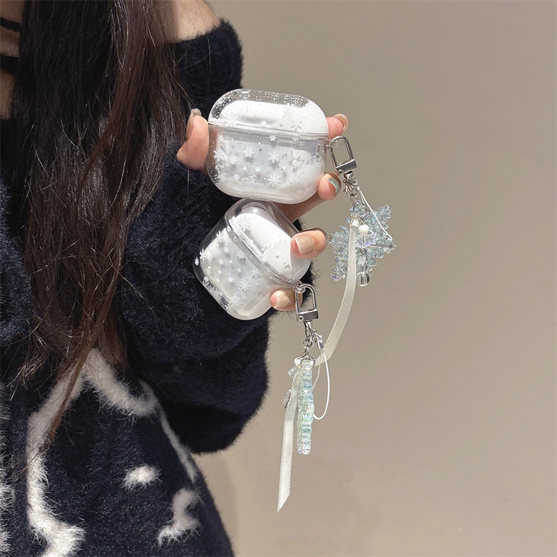 HFILL силиконова снежинкова висяща украса за AirPods защитен калъф – гравиран мек корпус в стил карикатура, съвместим с Apple AirPods