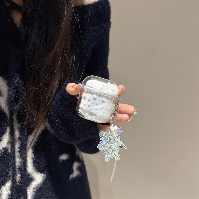 HFILL силиконова снежинкова висяща украса за AirPods защитен калъф – гравиран мек корпус в стил карикатура, съвместим с Apple AirPods