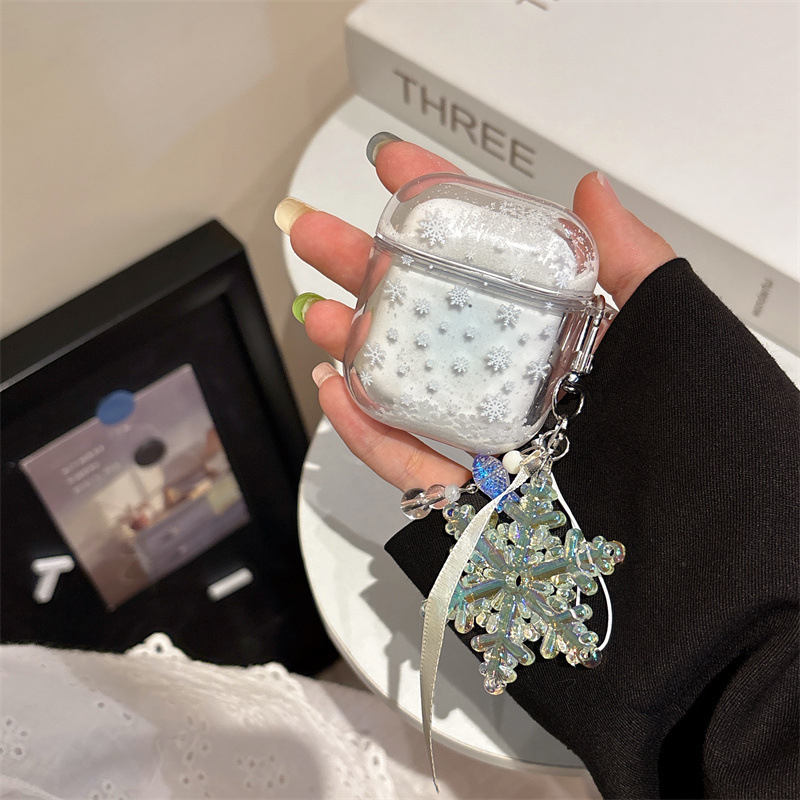 HFILL силиконова снежинкова висяща украса за AirPods защитен калъф – гравиран мек корпус в стил карикатура, съвместим с Apple AirPods