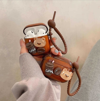 AirPods Pro калъф за защита с 3D мечка и верижка – TPU материал, прозрачен мек корпус, ръчна изработка, за Apple