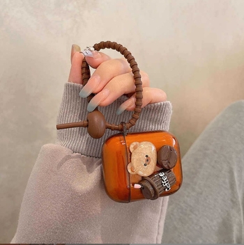 AirPods Pro калъф за защита с 3D мечка и верижка – TPU материал, прозрачен мек корпус, ръчна изработка, за Apple