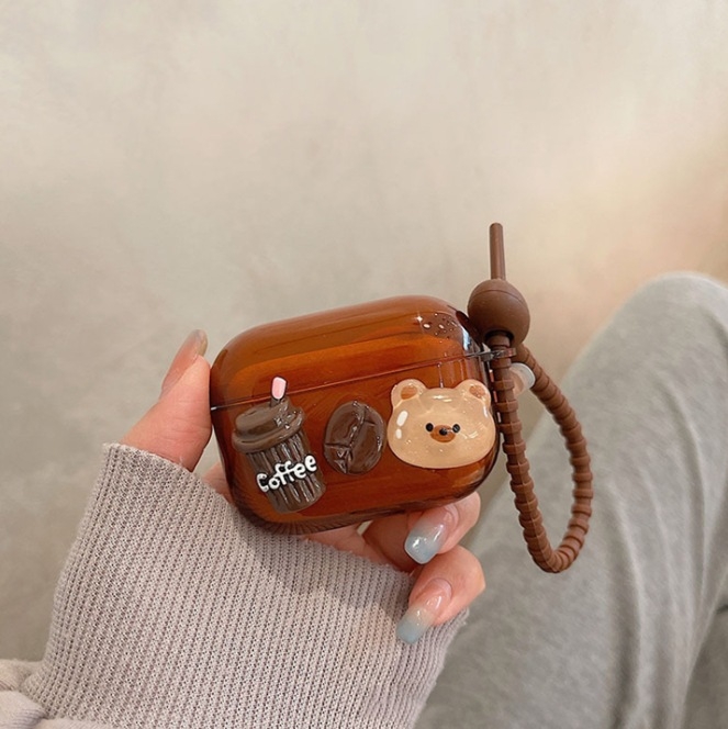 AirPods Pro калъф за защита с 3D мечка и верижка – TPU материал, прозрачен мек корпус, ръчна изработка, за Apple