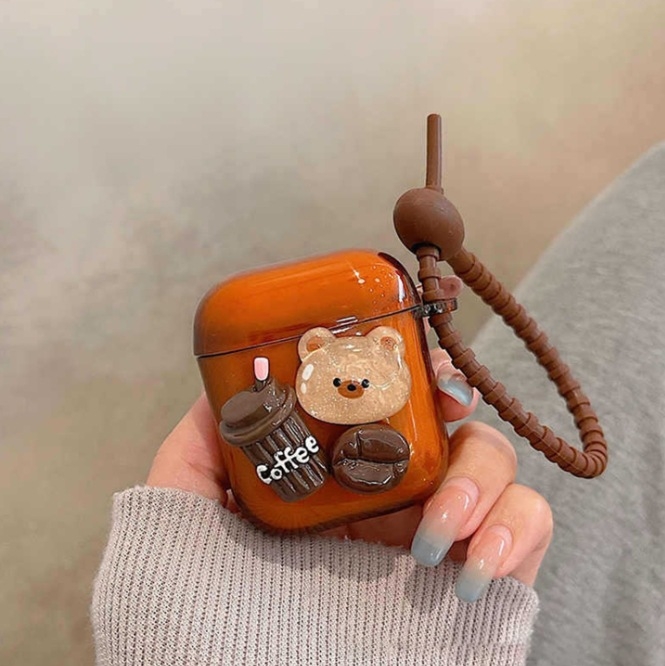 AirPods Pro калъф за защита с 3D мечка и верижка – TPU материал, прозрачен мек корпус, ръчна изработка, за Apple