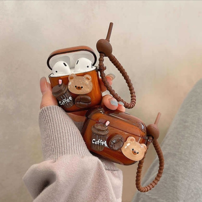 AirPods Pro калъф за защита с 3D мечка и верижка – TPU материал, прозрачен мек корпус, ръчна изработка, за Apple