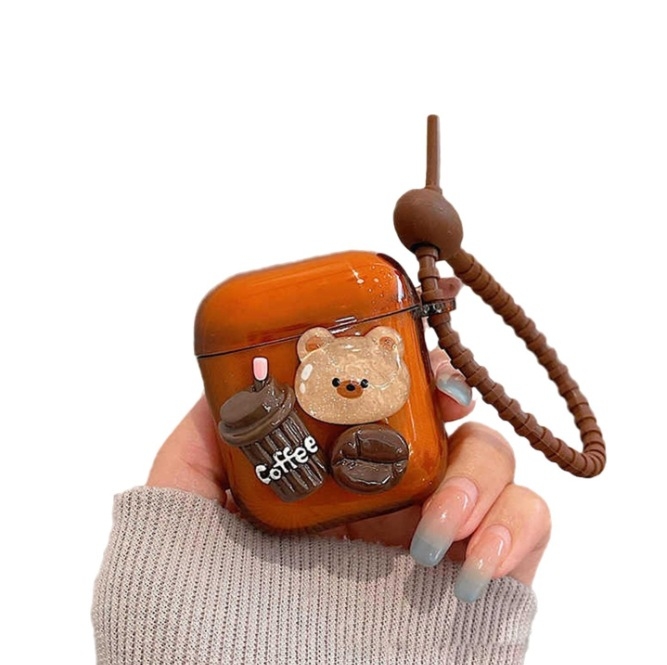 AirPods Pro калъф за защита с 3D мечка и верижка – TPU материал, прозрачен мек корпус, ръчна изработка, за Apple