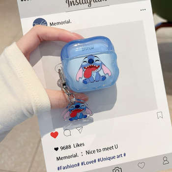 AirPods калъф – Стич в анимационен стил с изплезен език, TPU, релефен, за Apple