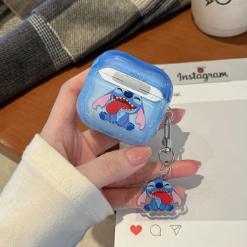 AirPods калъф – Стич в анимационен стил с изплезен език, TPU, релефен, за Apple