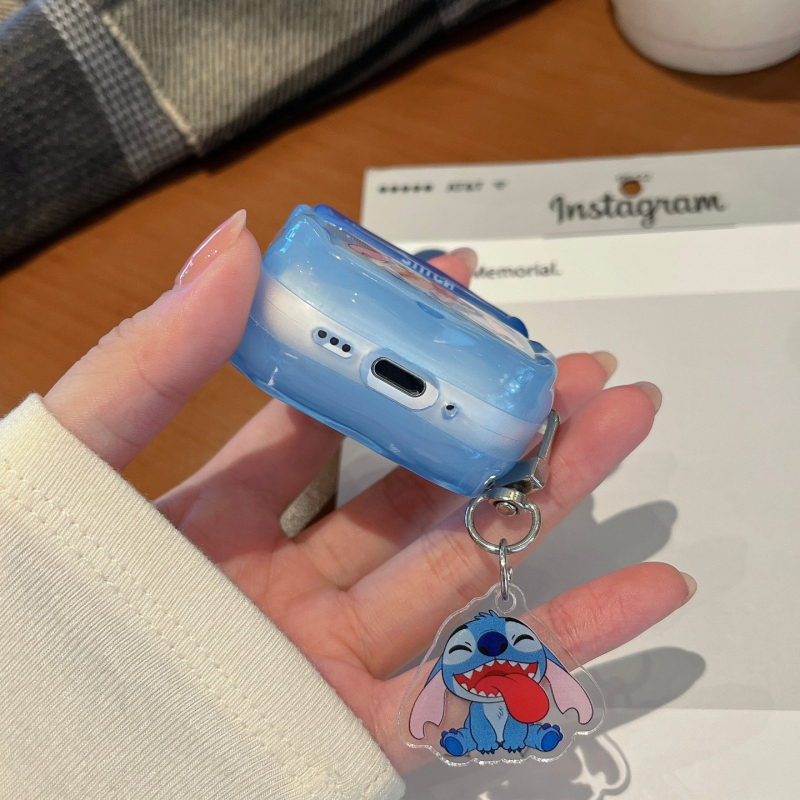 AirPods калъф – Стич в анимационен стил с изплезен език, TPU, релефен, за Apple