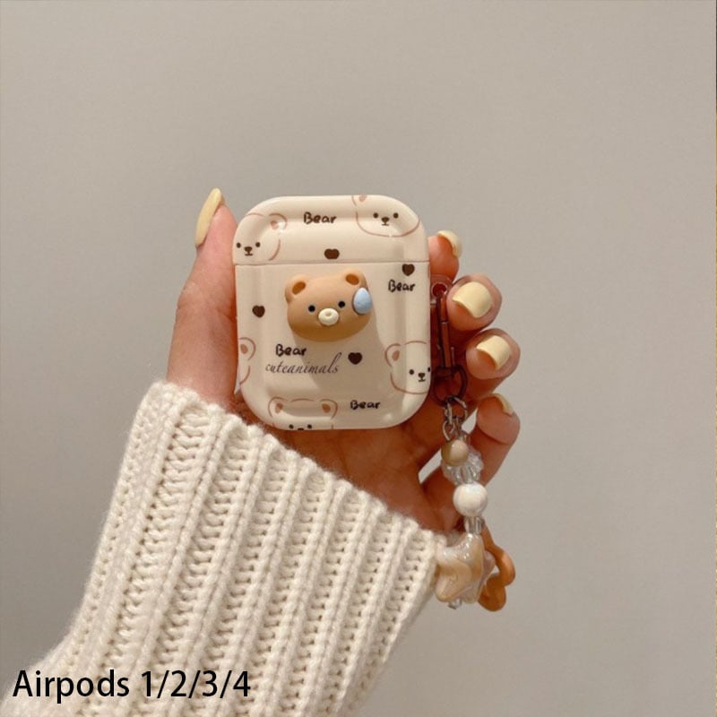 3D αρκούδα προστατευτική θήκη για Apple AirPods 4/3, ασύρματη θήκη Bluetooth, 2 Pro δεύτερη και τρίτη γενιά