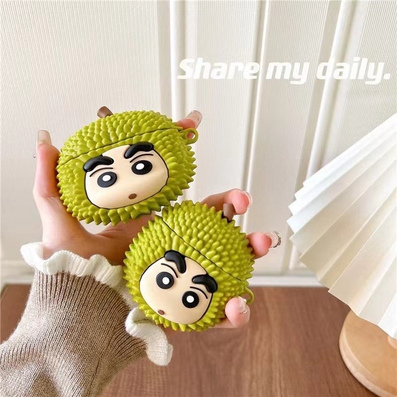 Калъф за AirPods от силикон с карикатура на дуриан, разделен дизайн, инжекционно формован, съвместим с Apple