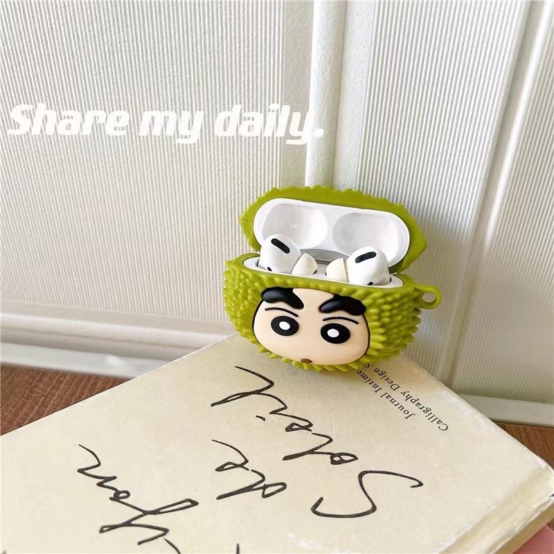 Калъф за AirPods от силикон с карикатура на дуриан, разделен дизайн, инжекционно формован, съвместим с Apple
