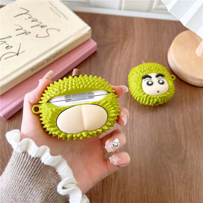 Калъф за AirPods от силикон с карикатура на дуриан, разделен дизайн, инжекционно формован, съвместим с Apple