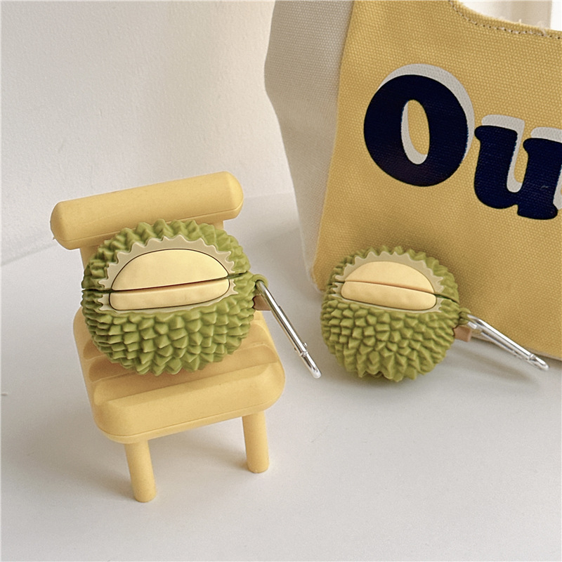 PVC púzdro pre AirPods Pro Musang King Durian – Apple, generácie 2/3/4, prenosný karikatúrny štýl, reliéfny dizajn, prispôsobiteľný