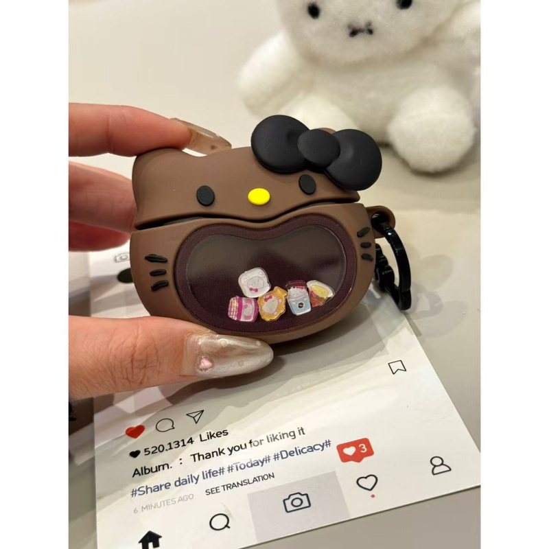 Xiao Yu Shell 658 Кутия за AirPods с котешки уши за AirPods 3 и AirPods Pro, релефна карикатура, персонализираема