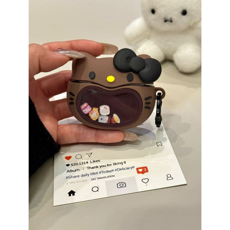 Xiao Yu Shell 658 Кутия за AirPods с котешки уши за AirPods 3 и AirPods Pro, релефна карикатура, персонализираема