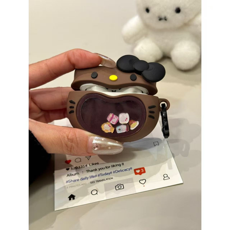 Xiao Yu Shell 658 Кутия за AirPods с котешки уши за AirPods 3 и AirPods Pro, релефна карикатура, персонализираема