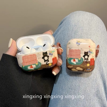 Silikónový ochranný obal na zariadenia Apple — retro ilustrácia s kvetinovým mačacím motívom, karikatúrny štýl, tlač imprint