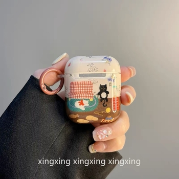 Silikónový ochranný obal na zariadenia Apple — retro ilustrácia s kvetinovým mačacím motívom, karikatúrny štýl, tlač imprint