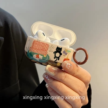 Silikónový ochranný obal na zariadenia Apple — retro ilustrácia s kvetinovým mačacím motívom, karikatúrny štýl, tlač imprint